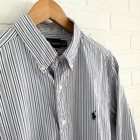 Ralph Lauren Blue Label Button down shirt Stripe Blue/White/Navy Size 16 34/35 - Picture 6 of 14